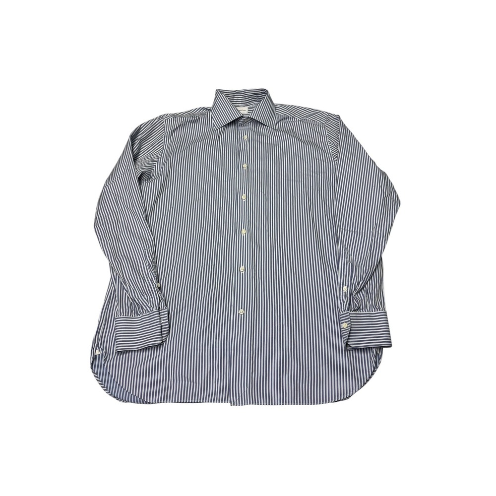 Ermenegildo‎ Zegna Mens Blue White Striped Herringbone Dress Shirt 41 16 L